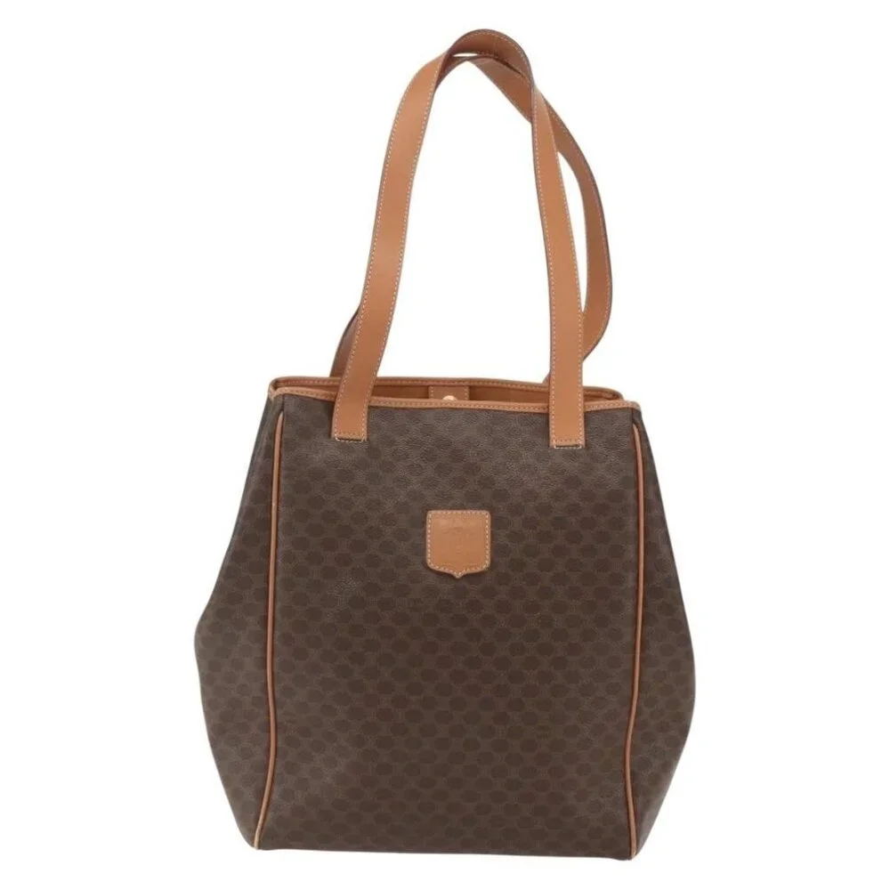 Authentic CELINE Macadam Canvas Shoulder Bag PVC Leather Brown Gold - Picture 9 of 16